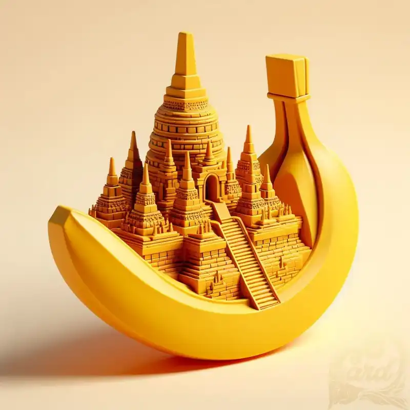 3D banana fruit with borobudur