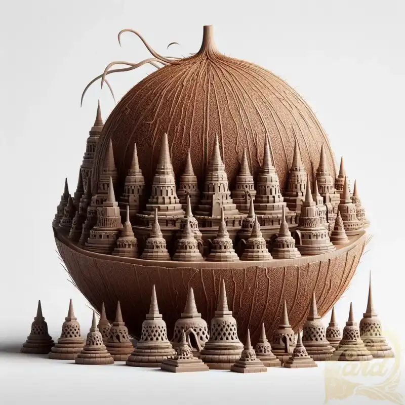 3D coconut fruit borobudur
