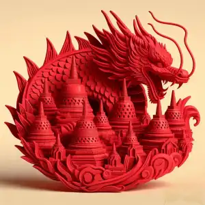 3D dragon fruit with borobudur