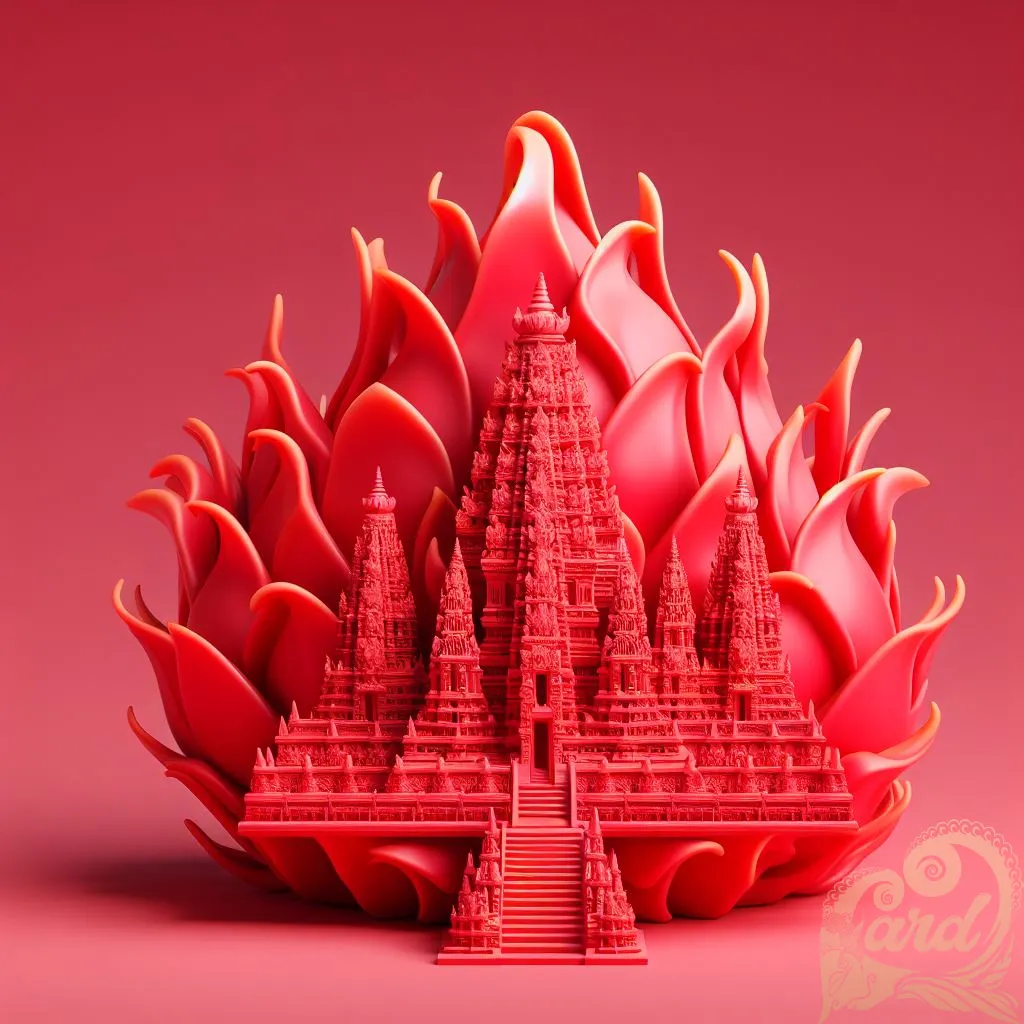 3D dragon fruit with Prambanan