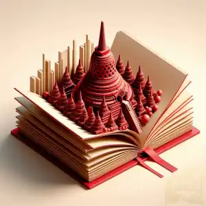 3D open book with borobudur