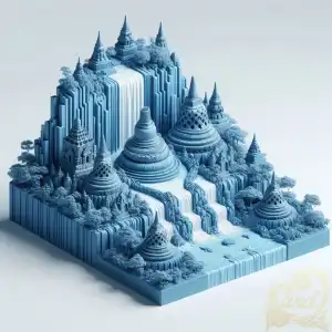 3D waterfall design borobudur