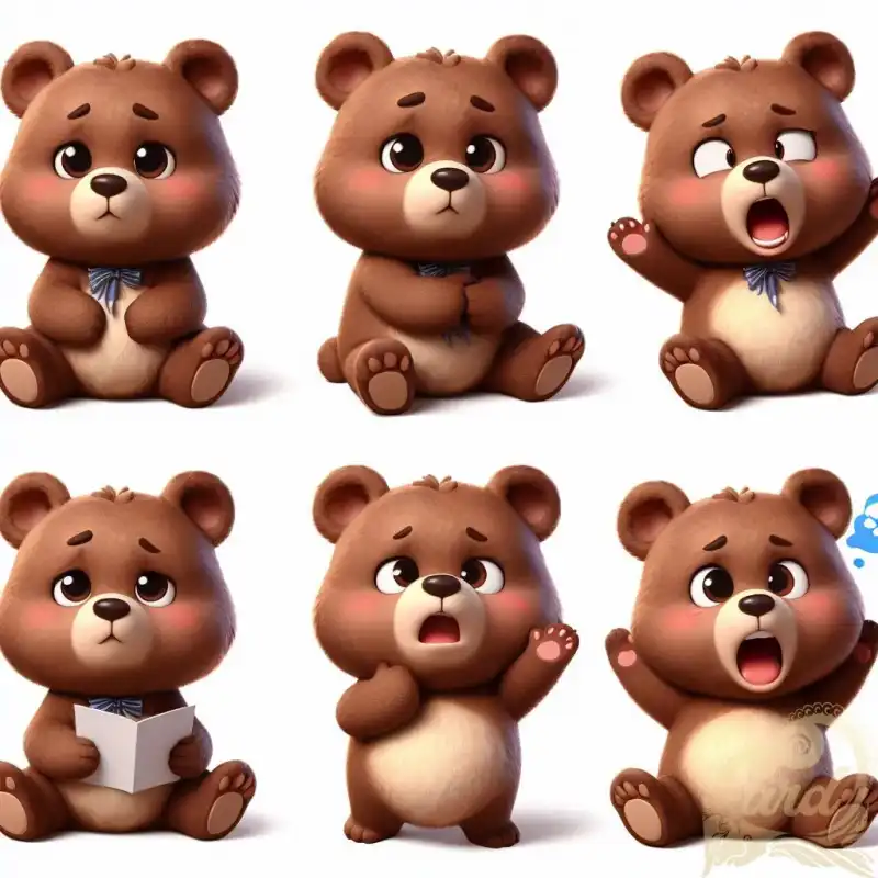 6 different emotions 3d bear