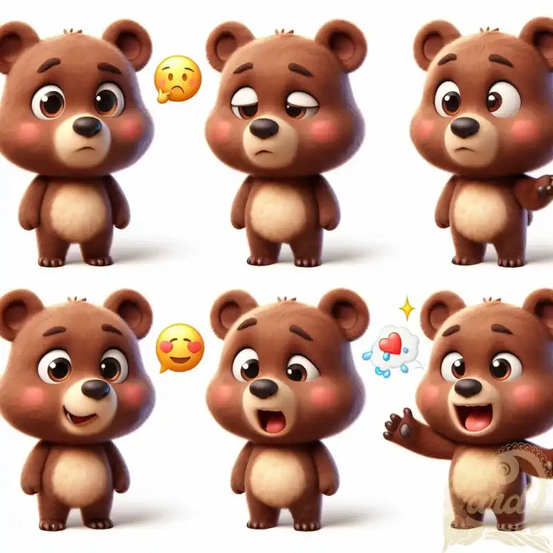 6 different emotions 3d bear