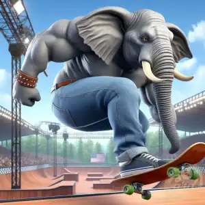 a elepha playing skateboarding