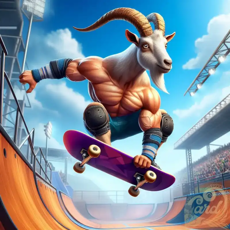 a goat playing skateboarding