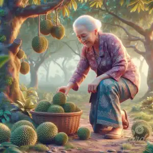 A Grandma Picking Durian