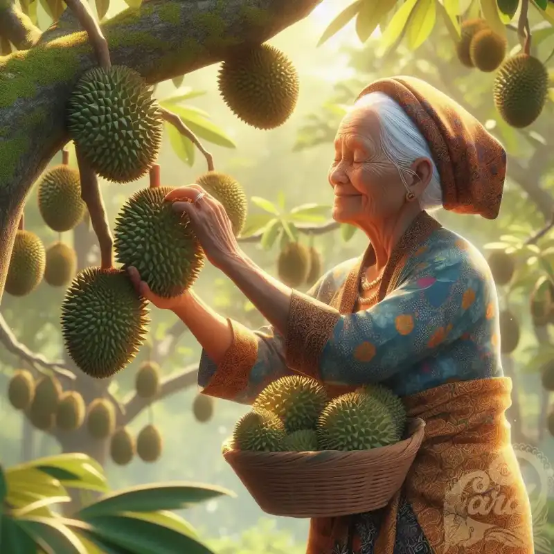 A Grandma Picking Durian