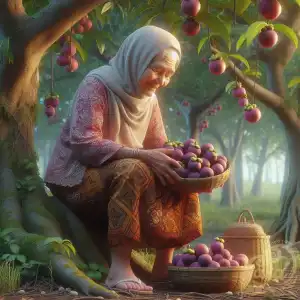 A Grandma Picking Mangosteen