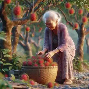 A Grandma Picking Rambutan