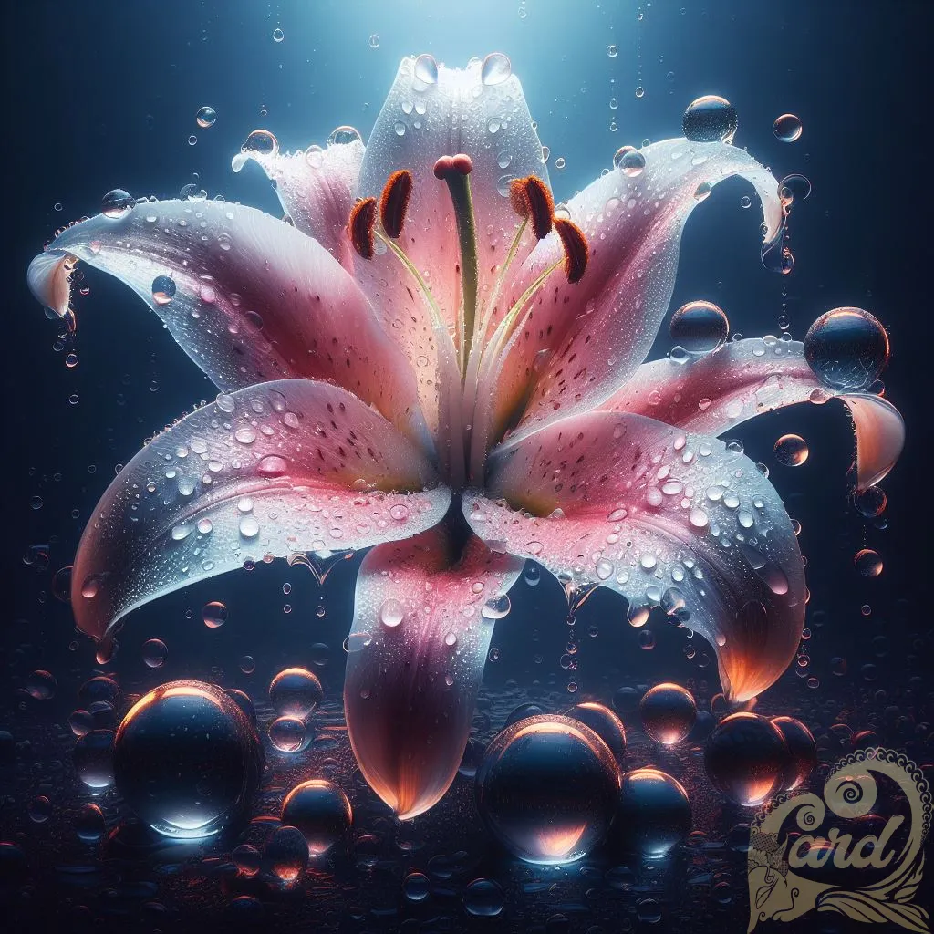 a lily in water drops