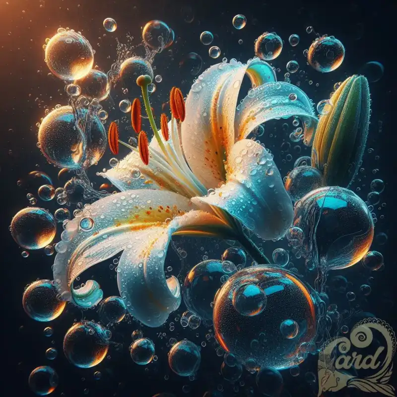 a lily in water drops