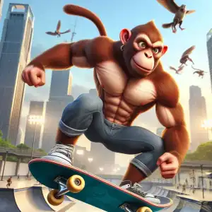a monkey playing skateboarding