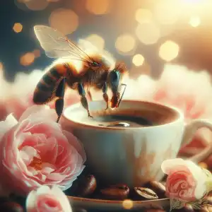 Bee drinking coffee