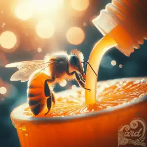 Bee drinking orange juice