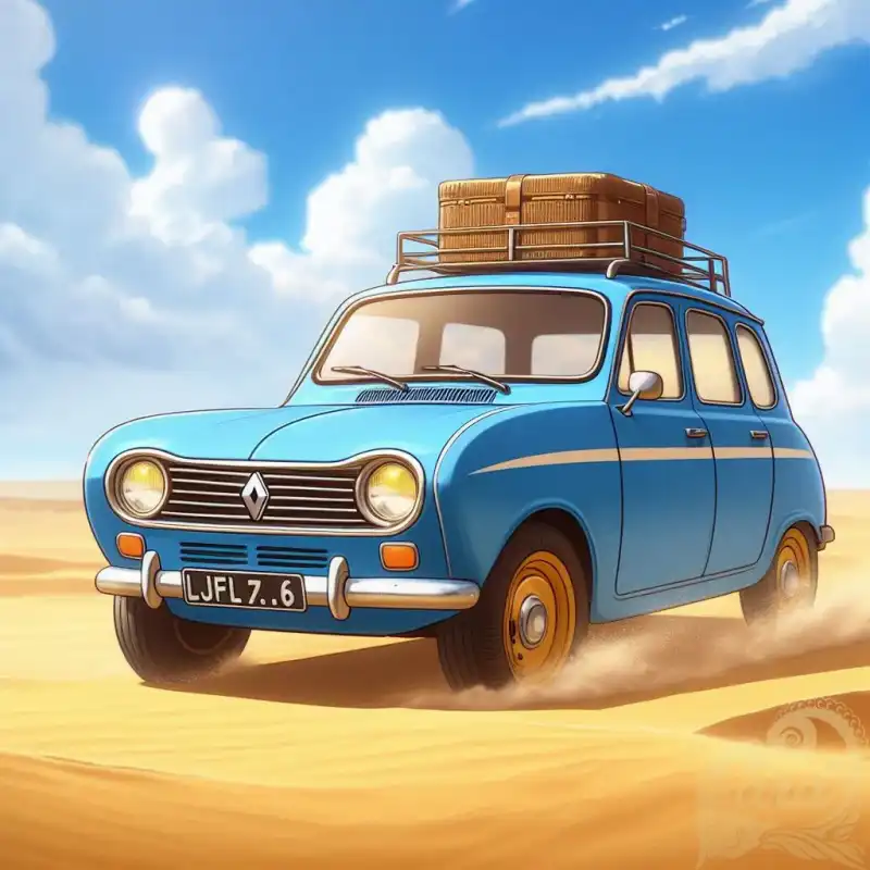 blue car in desert