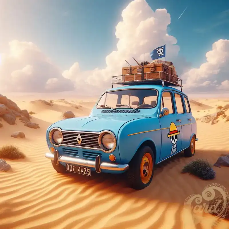blue car in desert