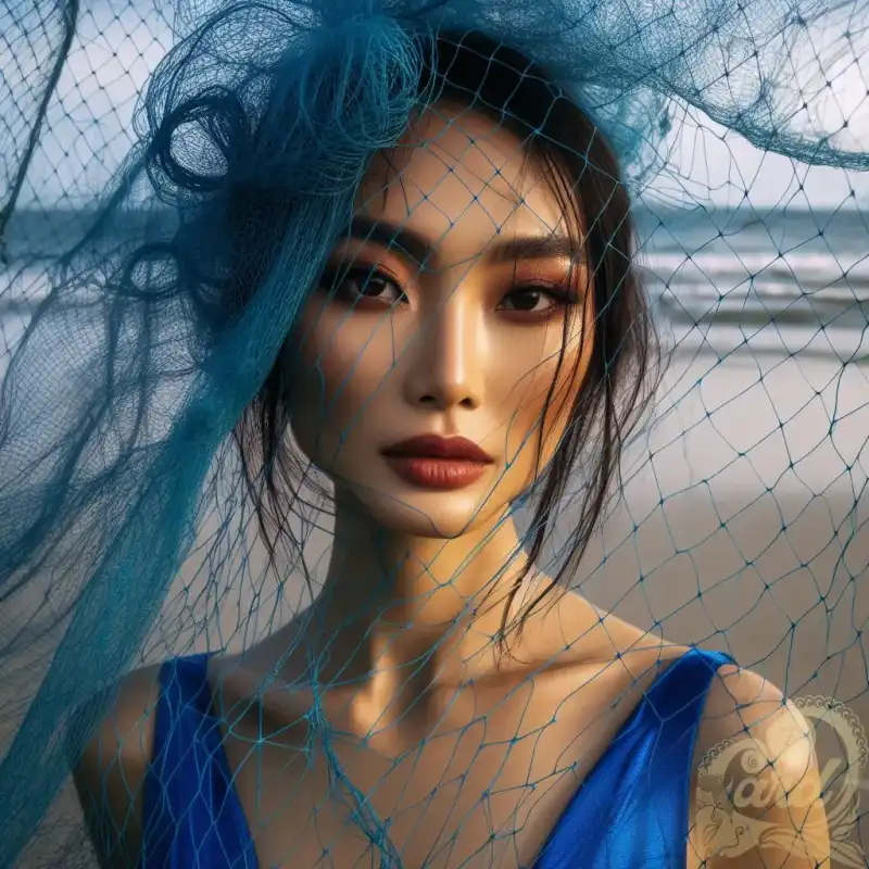 blue netting dress