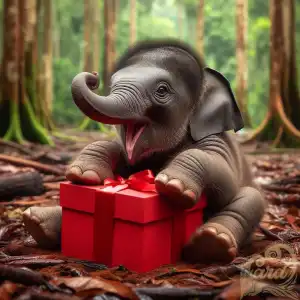 Borneo Elephant with Red Gift 