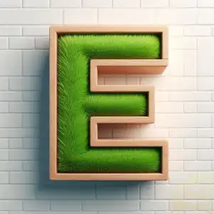 Boxed letter E grass filled