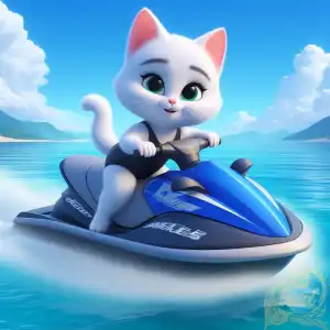 cute cat playing jet ski