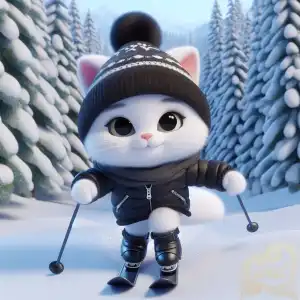 cute kitty skiing
