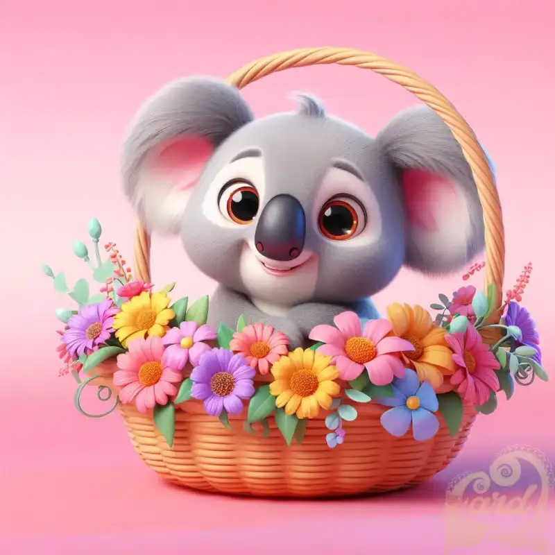 cute koala cub in basket