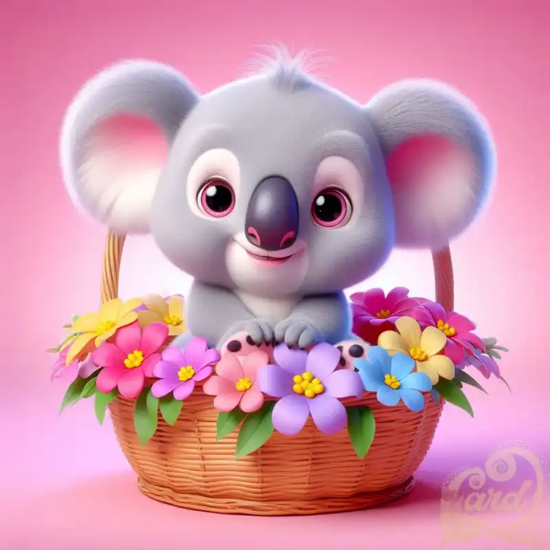 cute koala cub in basket