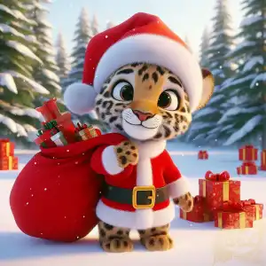 Cute leopard Santa Claus