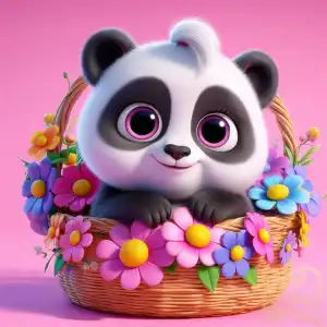 cute panda cub in basket