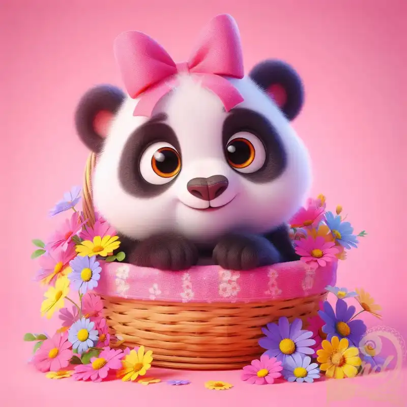cute panda cub in basket