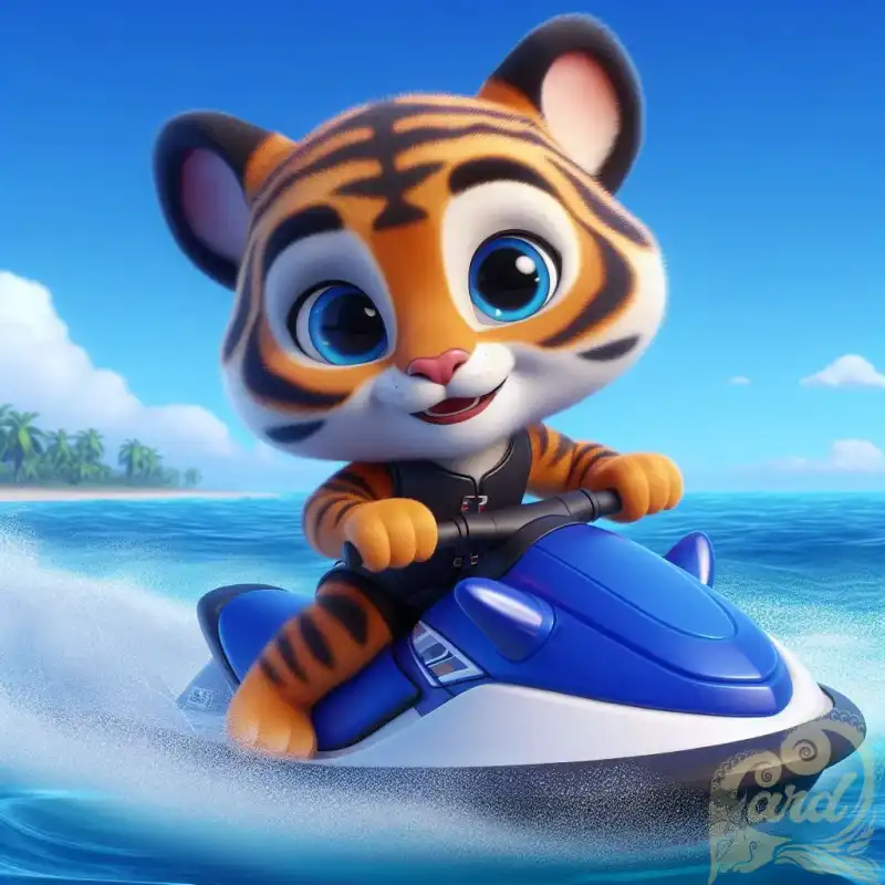 cute tiger playing jet ski