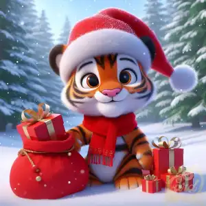 Cute tiger Santa Claus