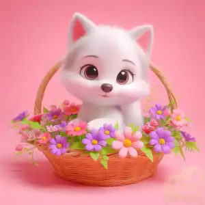 cute wolf cub in basket