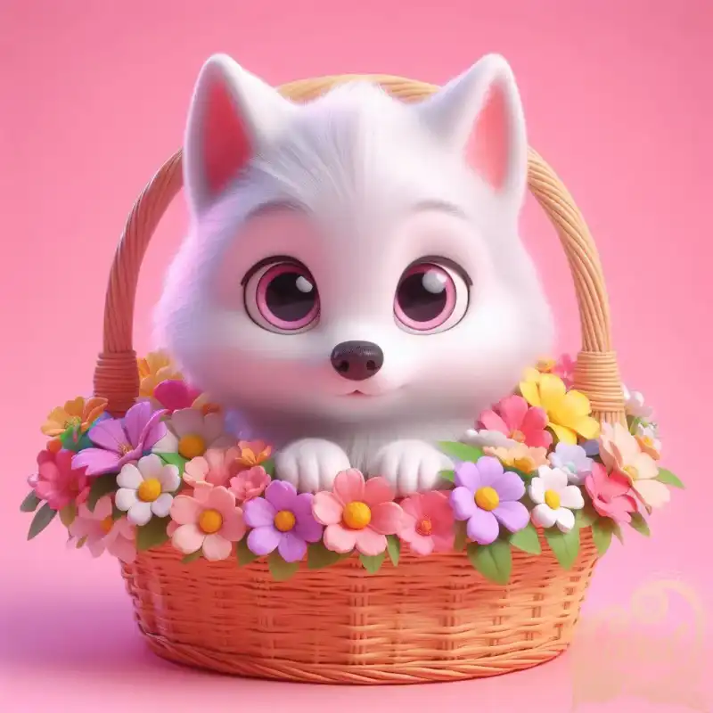 cute wolf cub in basket