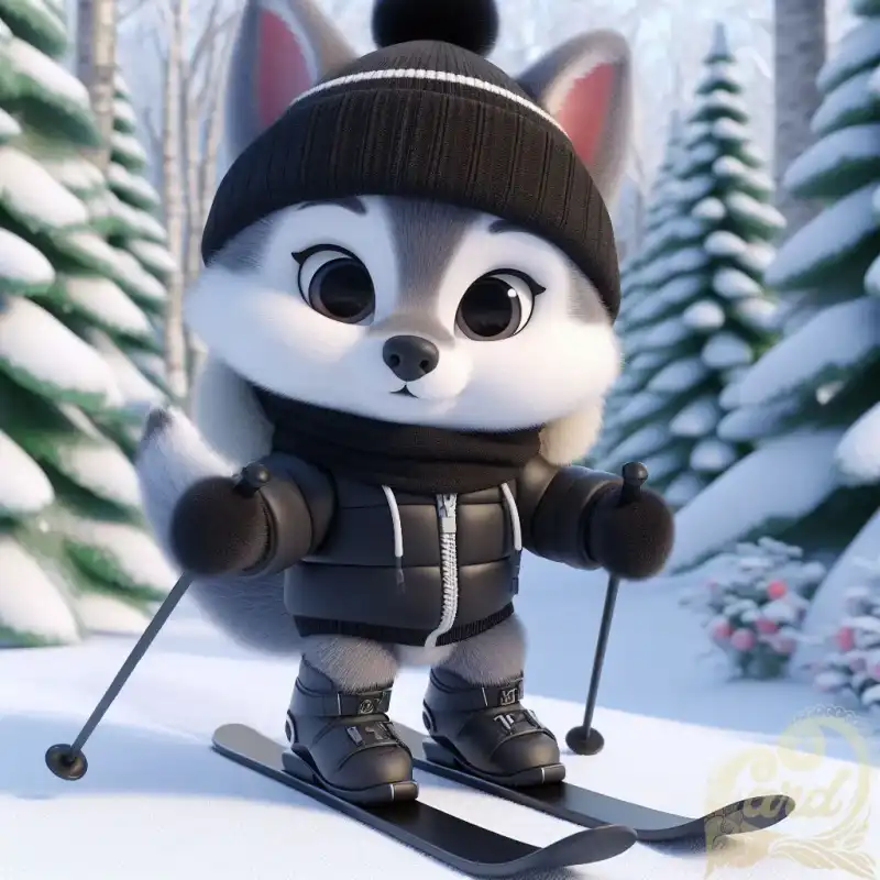 cute wolf skiing