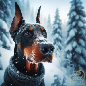 Doberman dog in winter