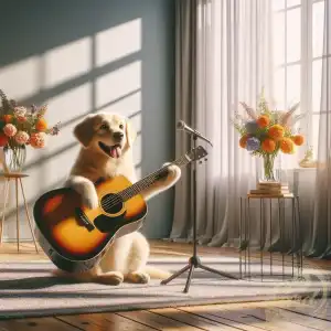 Dog playing guitar