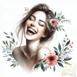 Elegant Girl in Floral Laughter