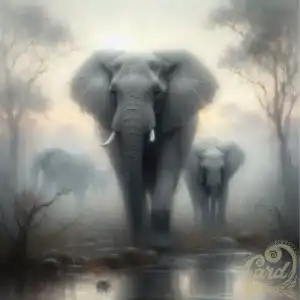 Elephant family by the river