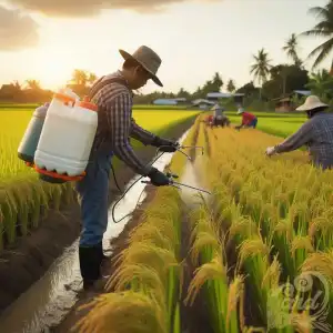 Farmers apply pesticides 