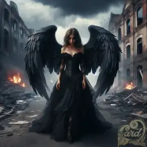 female angel big black wings