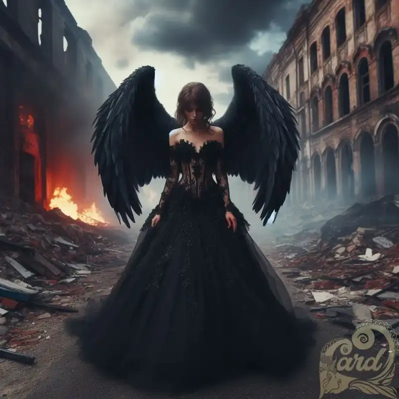 female angel big black wings