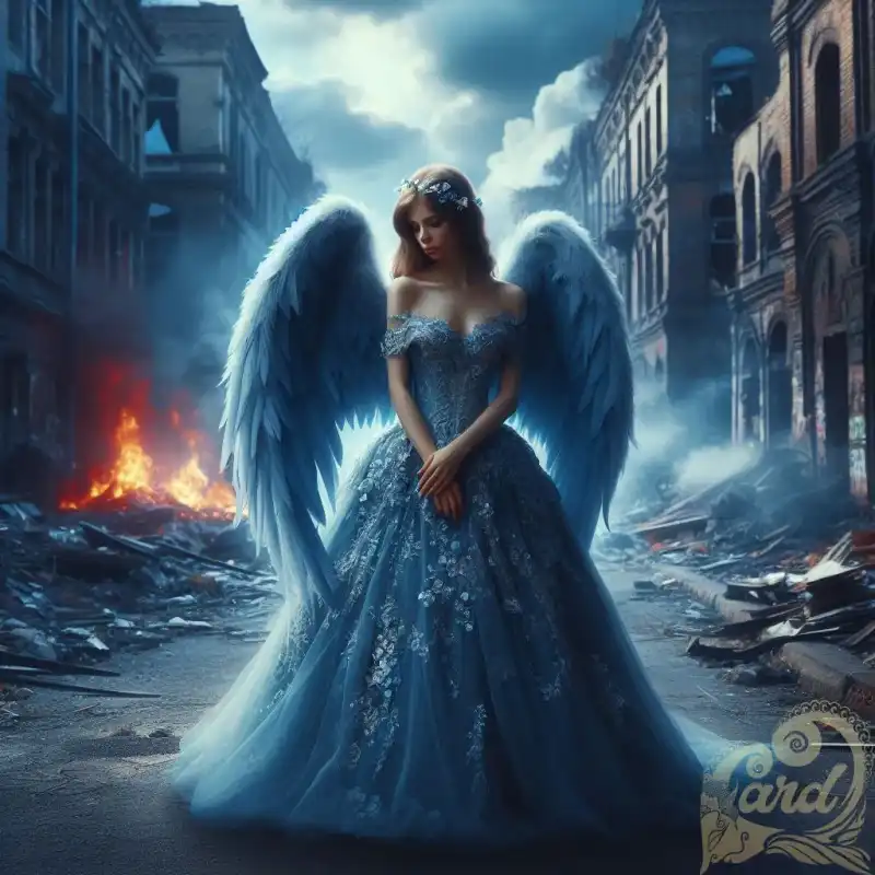 female angel big blue wings