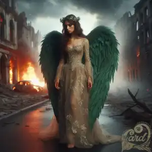 female angel big green wings