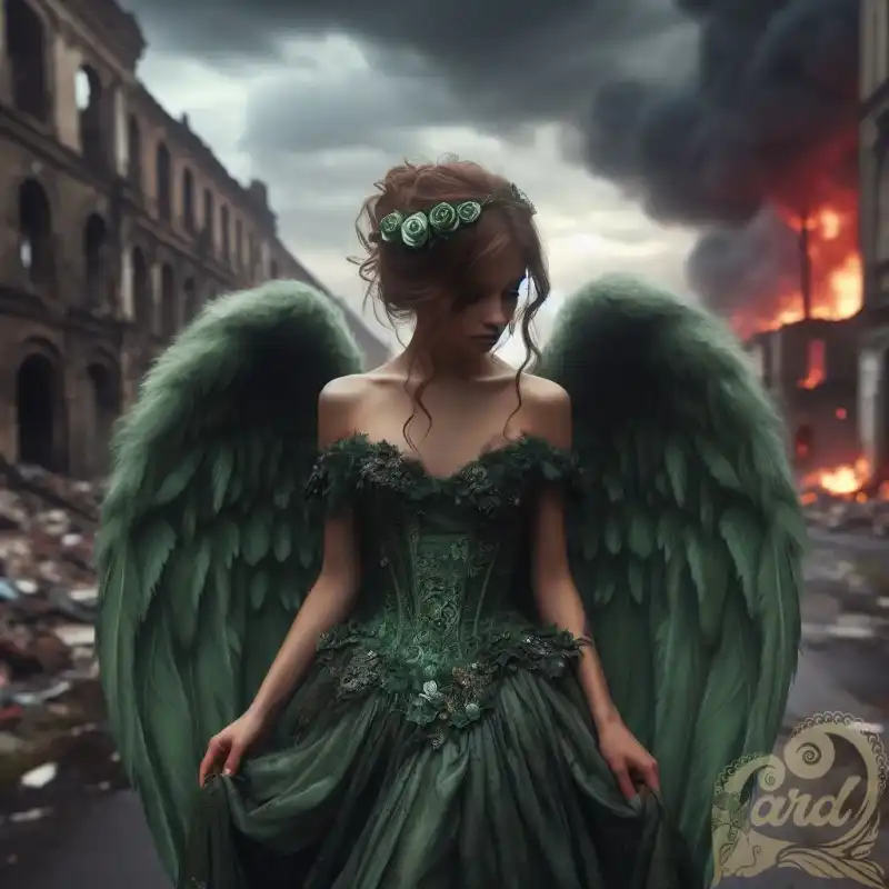 female angel big green wings