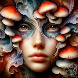 female face mushroom ink