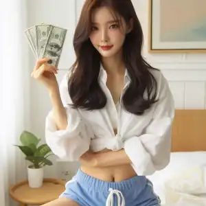 female fashion holding money