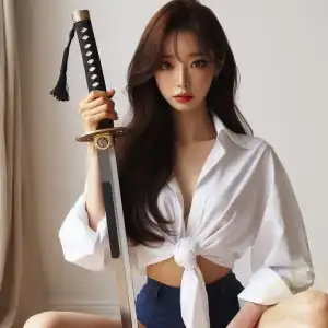 female fashion holding sword