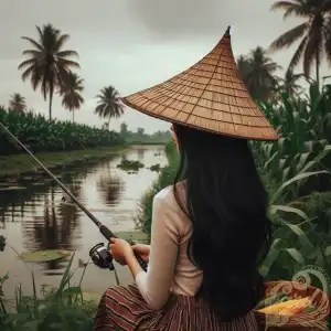 girl fishing in the lake